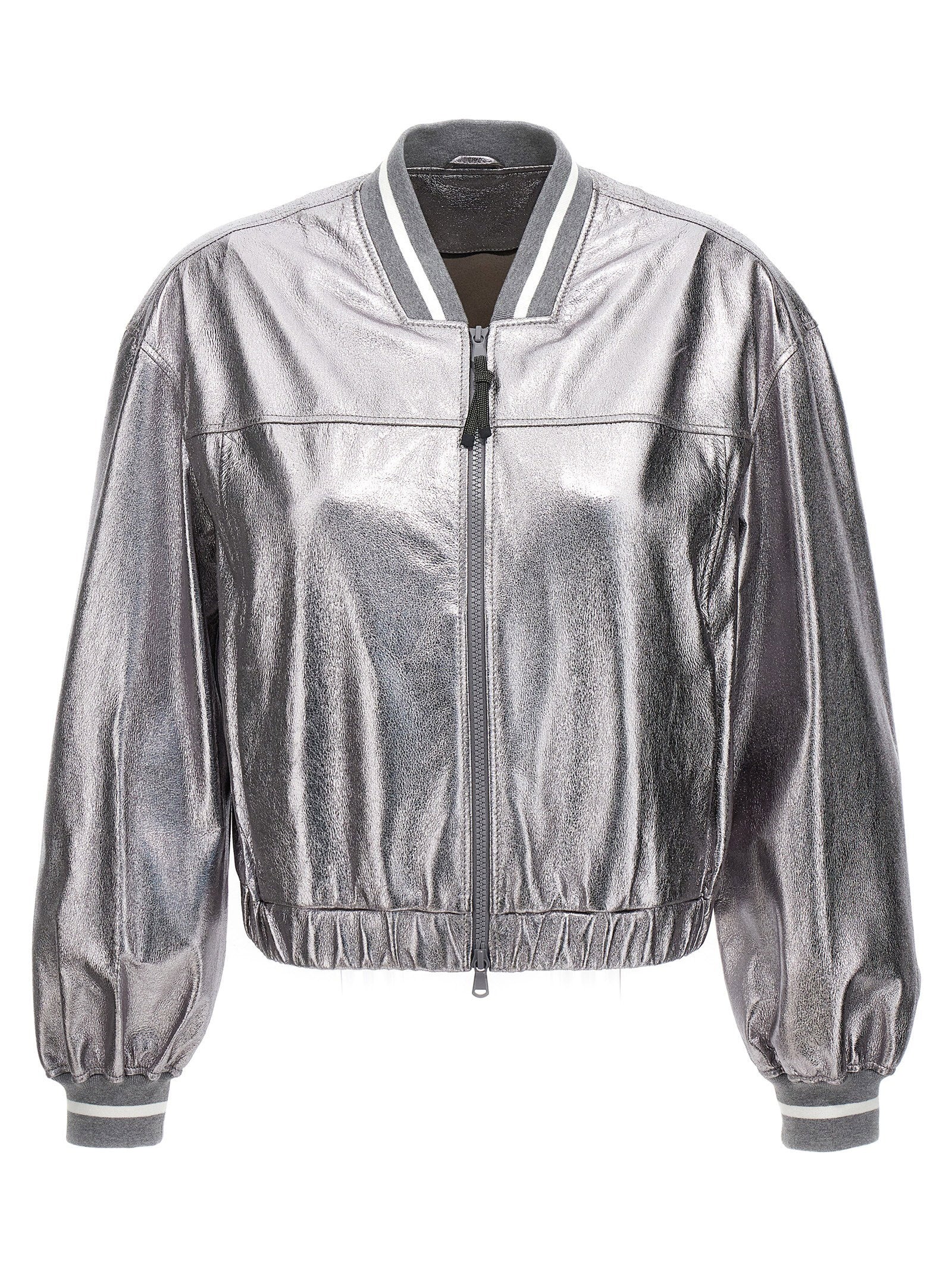 Brunello Cucinelli Women's Laminated Leather Bomber Jacket