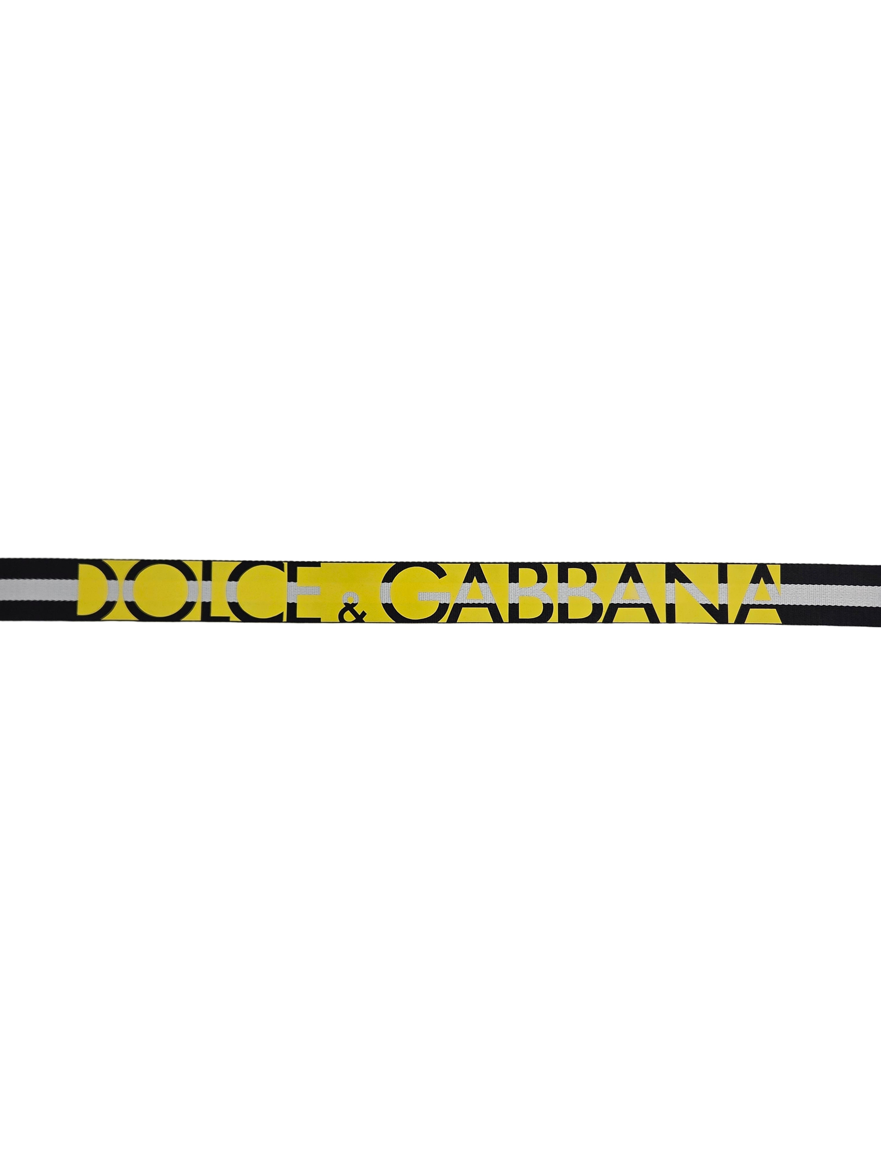 Dolce & Gabbana Black White Striped Metal Buckle Men Men's Belt