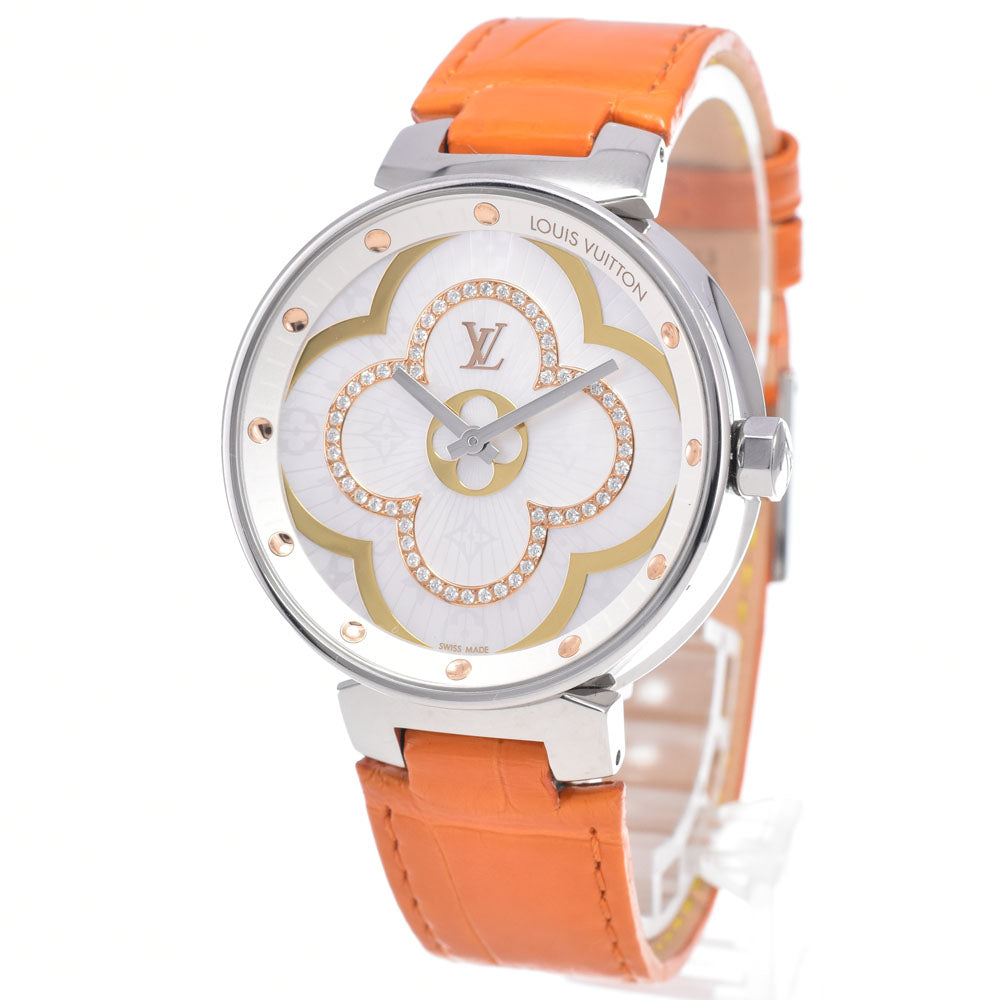 Louis Vuitton Tambour Moon Divine Quartz Stainless Steel And Monogram Canvas With Diamond Markers Watch (Pre-Owned)