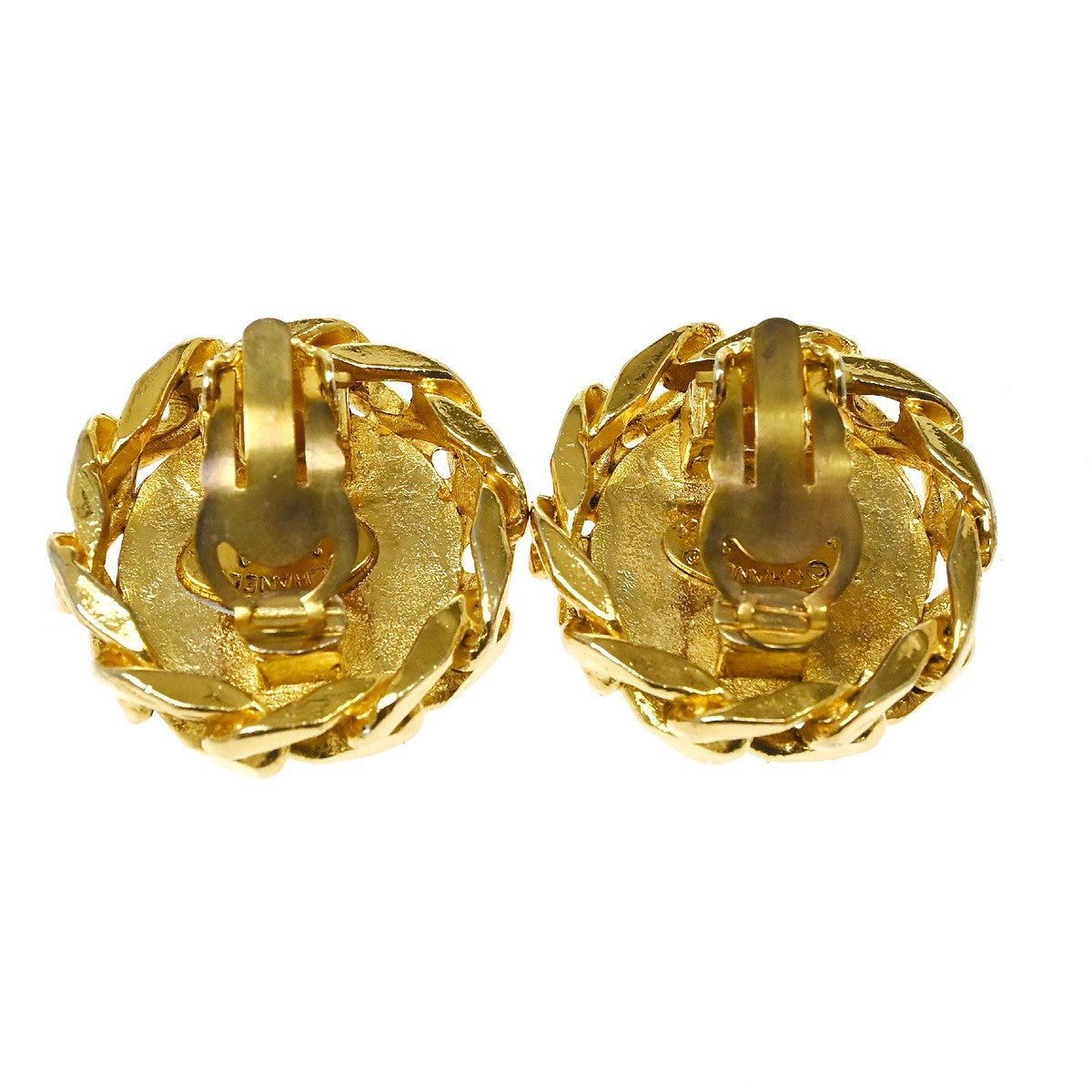 Chanel Vintage Cc Round Clip-On Metal With Crystals Gold Gold_Plated Earrings Jewelry (Pre-Owned)
