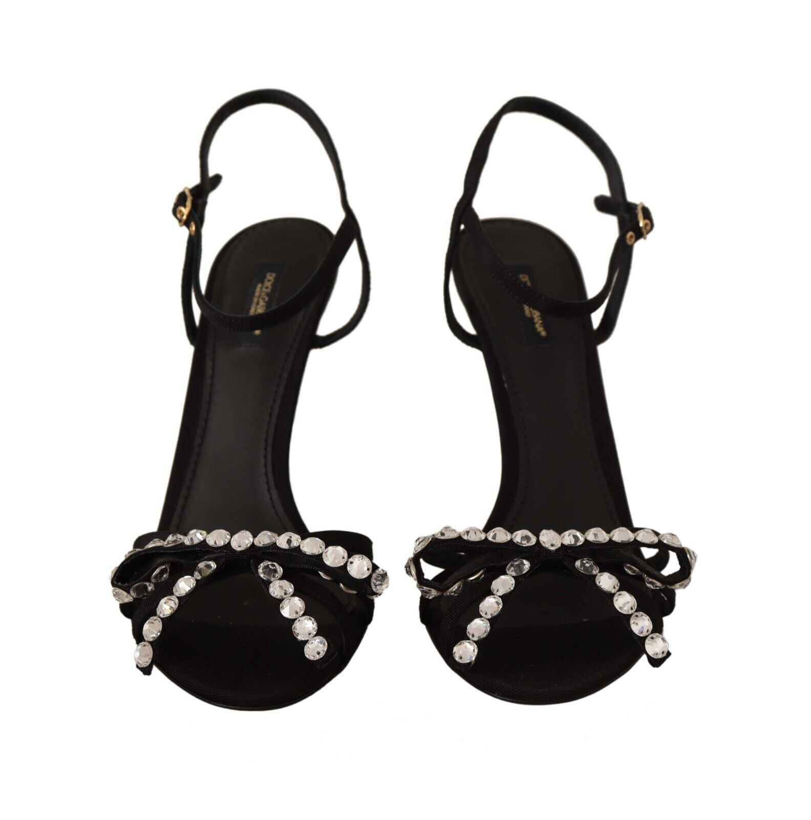Dolce & Gabbana Black Crystals Ankle Strap Heels Sandals Women's Shoes