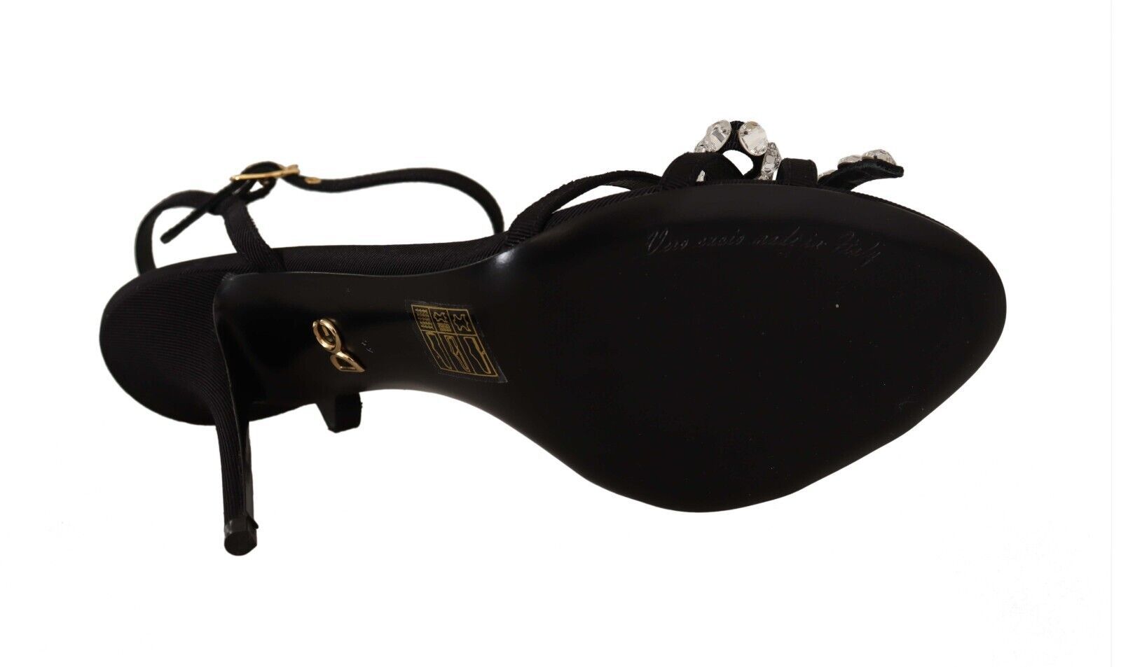 Dolce & Gabbana Black Crystals Ankle Strap Heels Sandals Women's Shoes