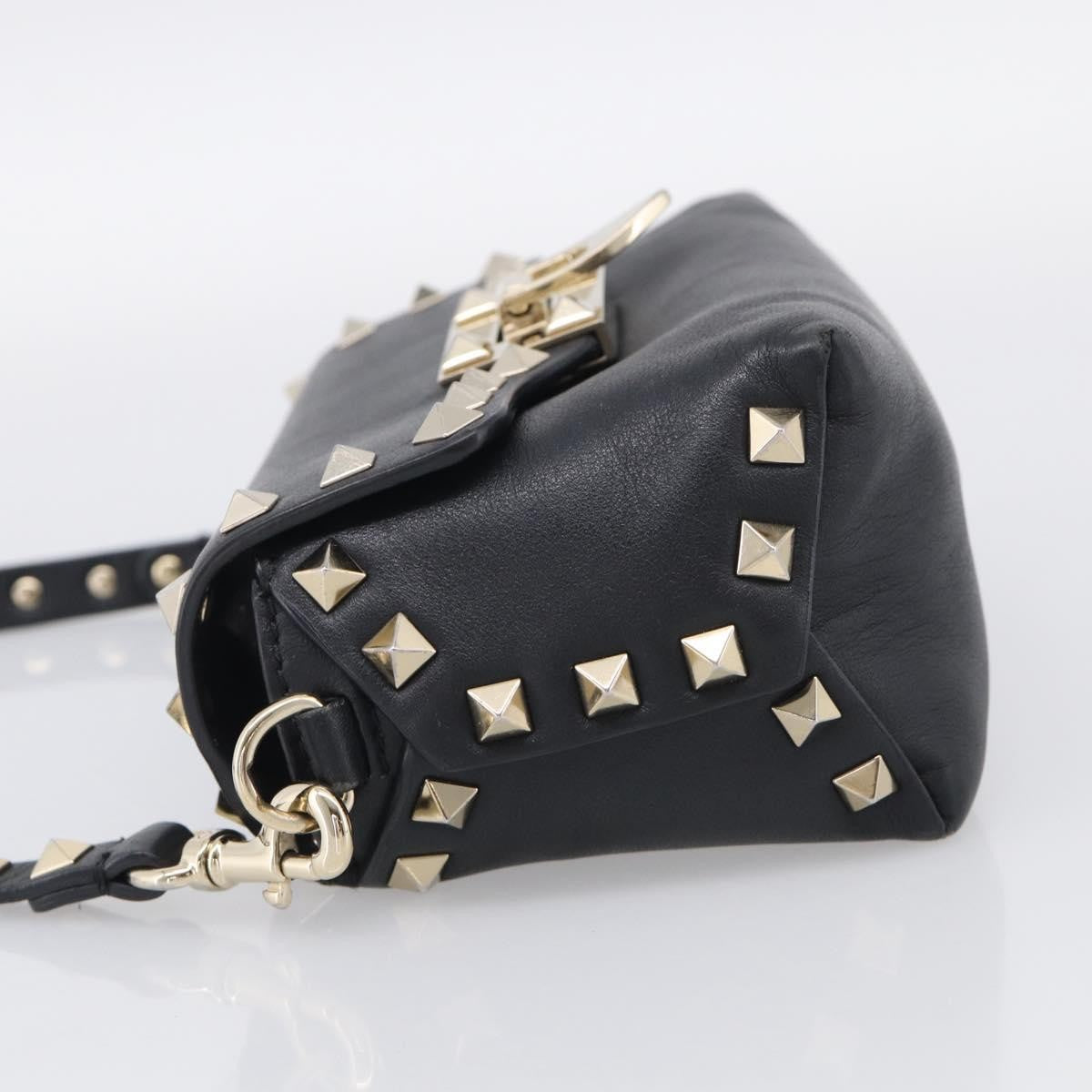 Valentino Garavani Rockstud Flip Lock Flap Leather Black Leather Handbag (Pre-Owned)