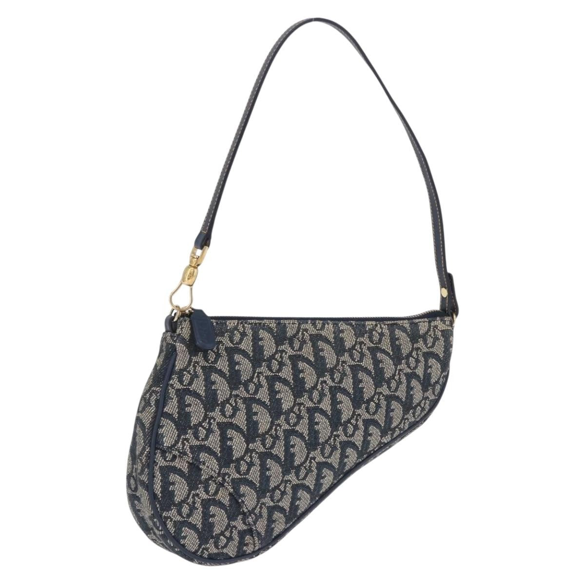 Christian Dior Vintage Saddle Bag Canvas Navy Canvas Clutche & Pouche Bag (Pre-Owned)