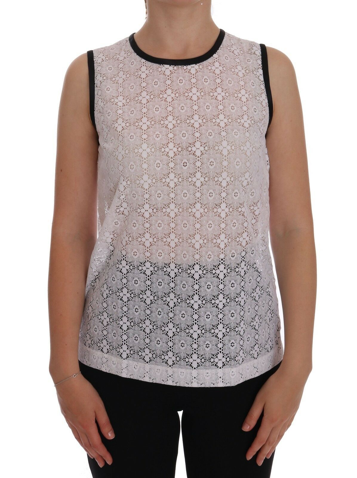 Dolce & Gabbana White Lace Floral Nylon Tank Women's T-shirt