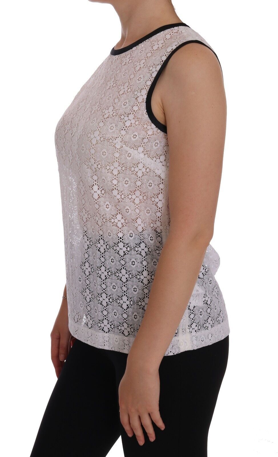 Dolce & Gabbana White Lace Floral Nylon Tank Women's T-shirt
