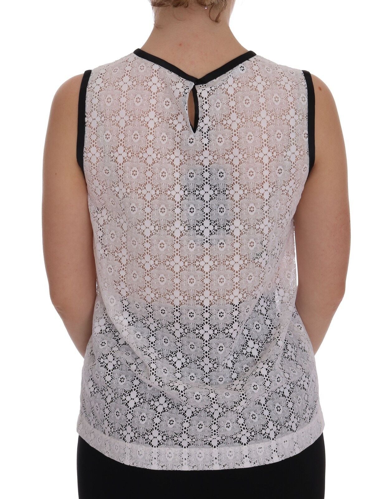 Dolce & Gabbana White Lace Floral Nylon Tank Women's T-shirt