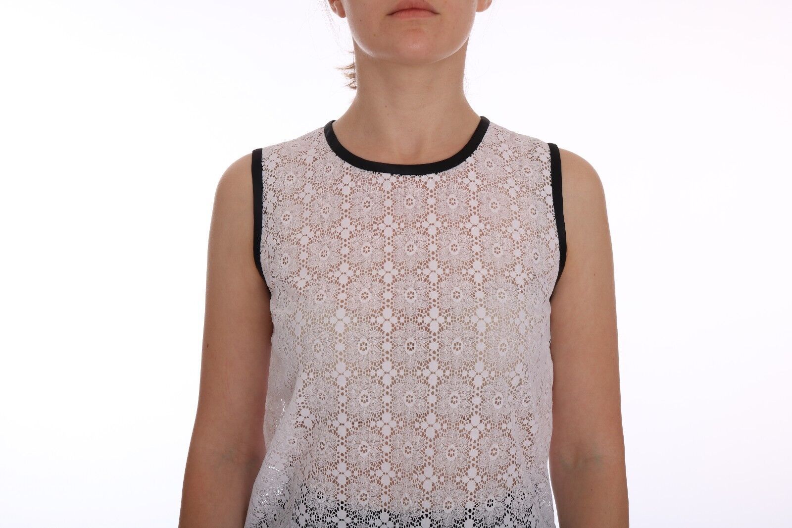 Dolce & Gabbana White Lace Floral Nylon Tank Women's T-shirt
