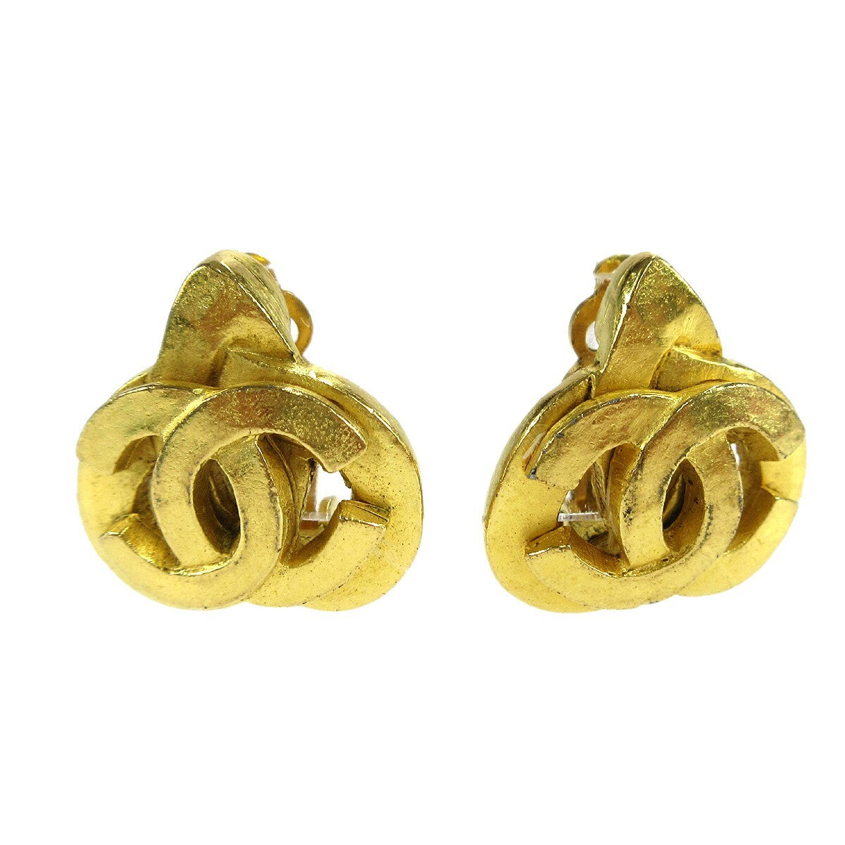 Chanel Vintage Cc Heart Clip-On Metal Gold Gold_Plated Earrings Jewelry (Pre-Owned)