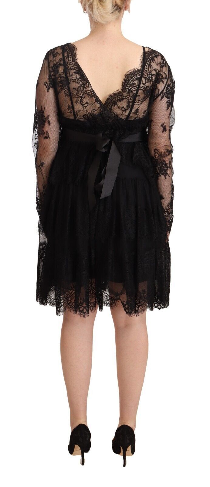 Aniye By Black Floral Lace Cotton Long Sleeves V-neck Shift Women's Dress
