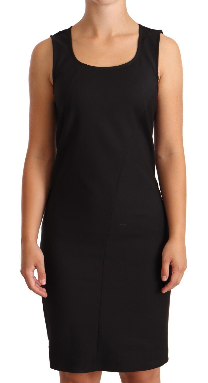 Patrizia Pepe Black Cotton Blend Sleeveless Knee Length Sheath Women's Dress