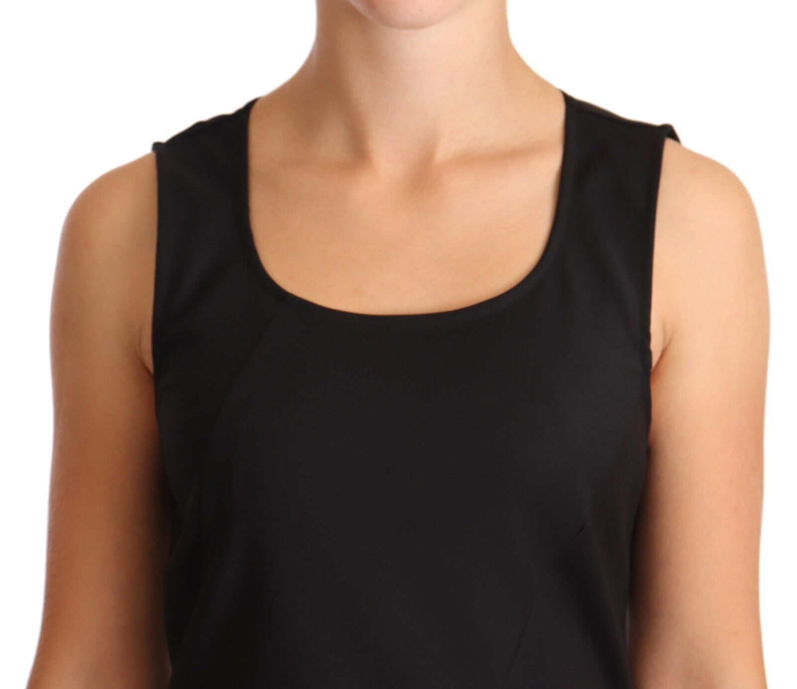Patrizia Pepe Black Cotton Blend Sleeveless Knee Length Sheath Women's Dress