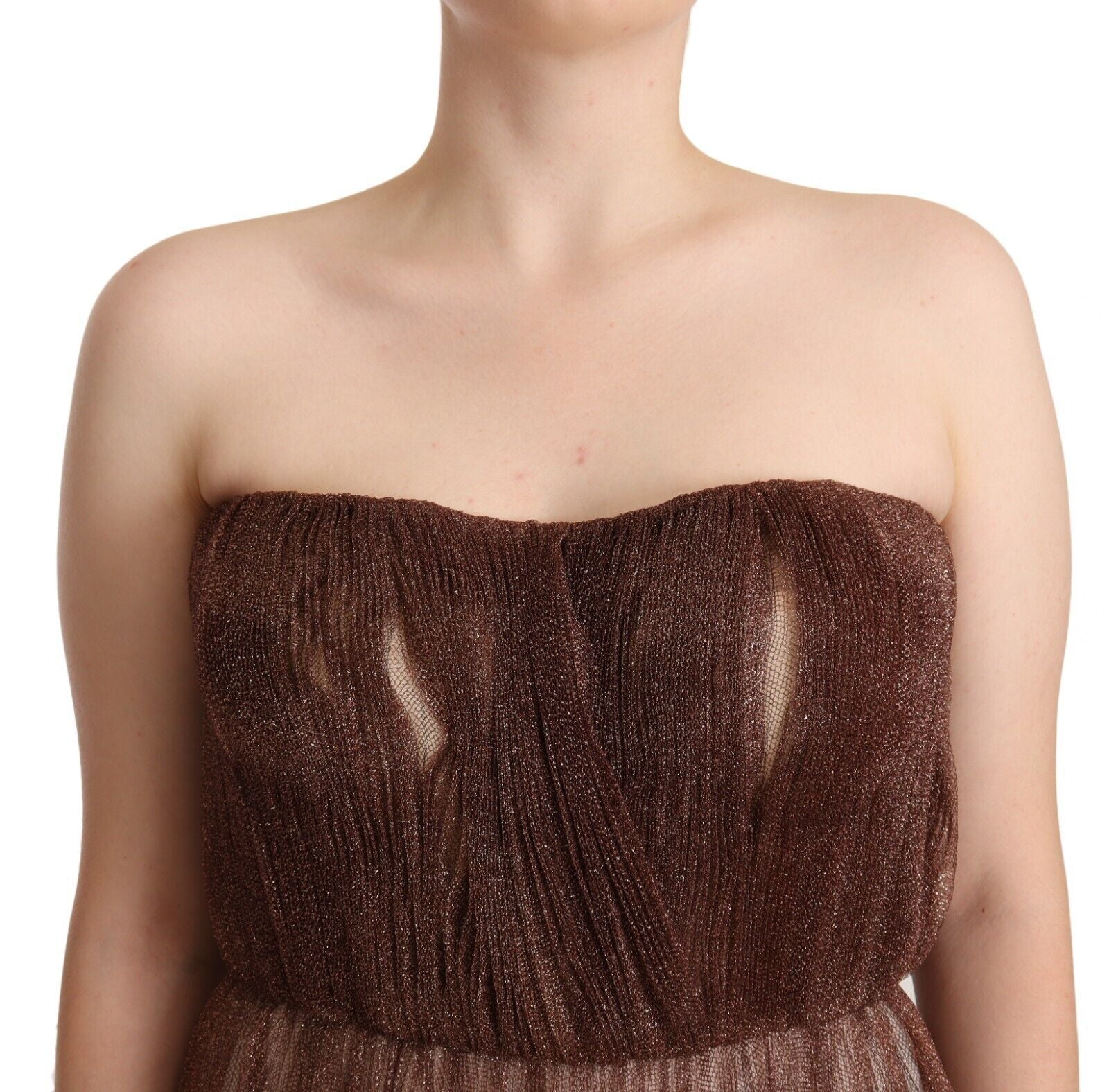 Dolce & Gabbana Metallic Bronze Polyester Maxi Gown Women's Dress