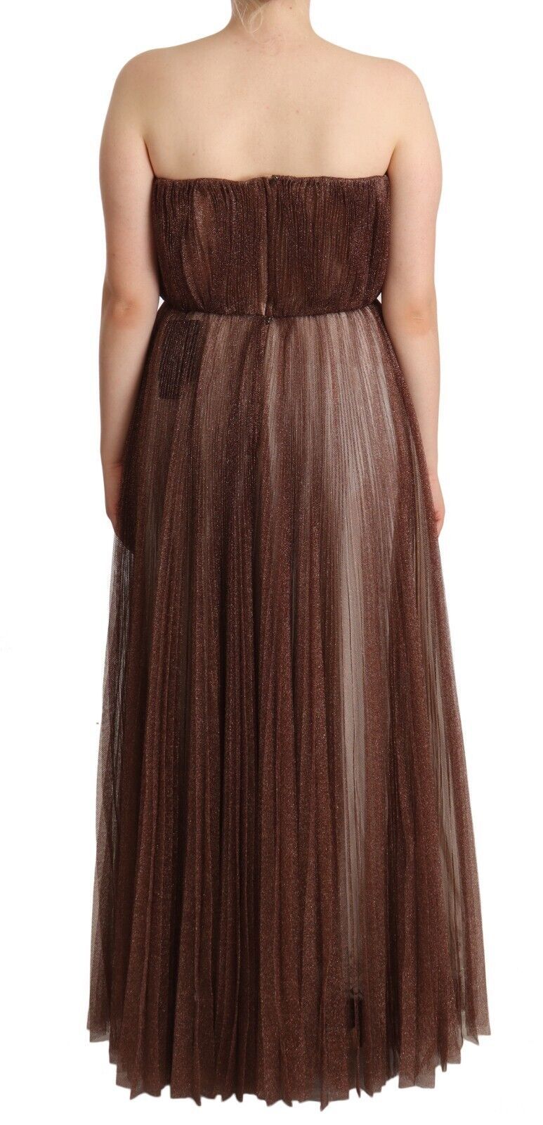 Dolce & Gabbana Metallic Bronze Polyester Maxi Gown Women's Dress