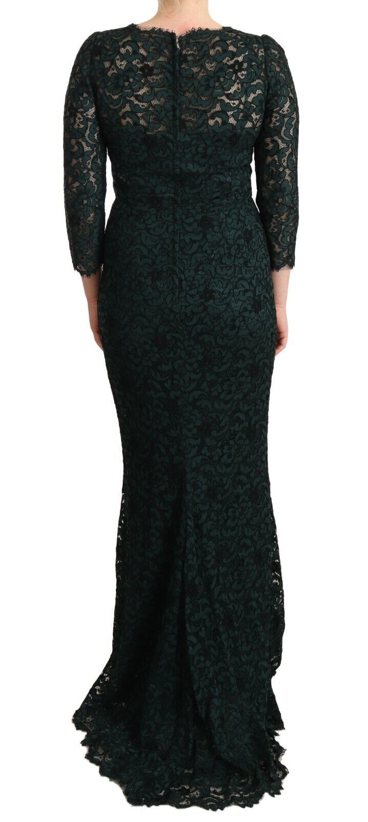 Dolce & Gabbana Green Floral Lace Maxi Floor Length Women's Dress