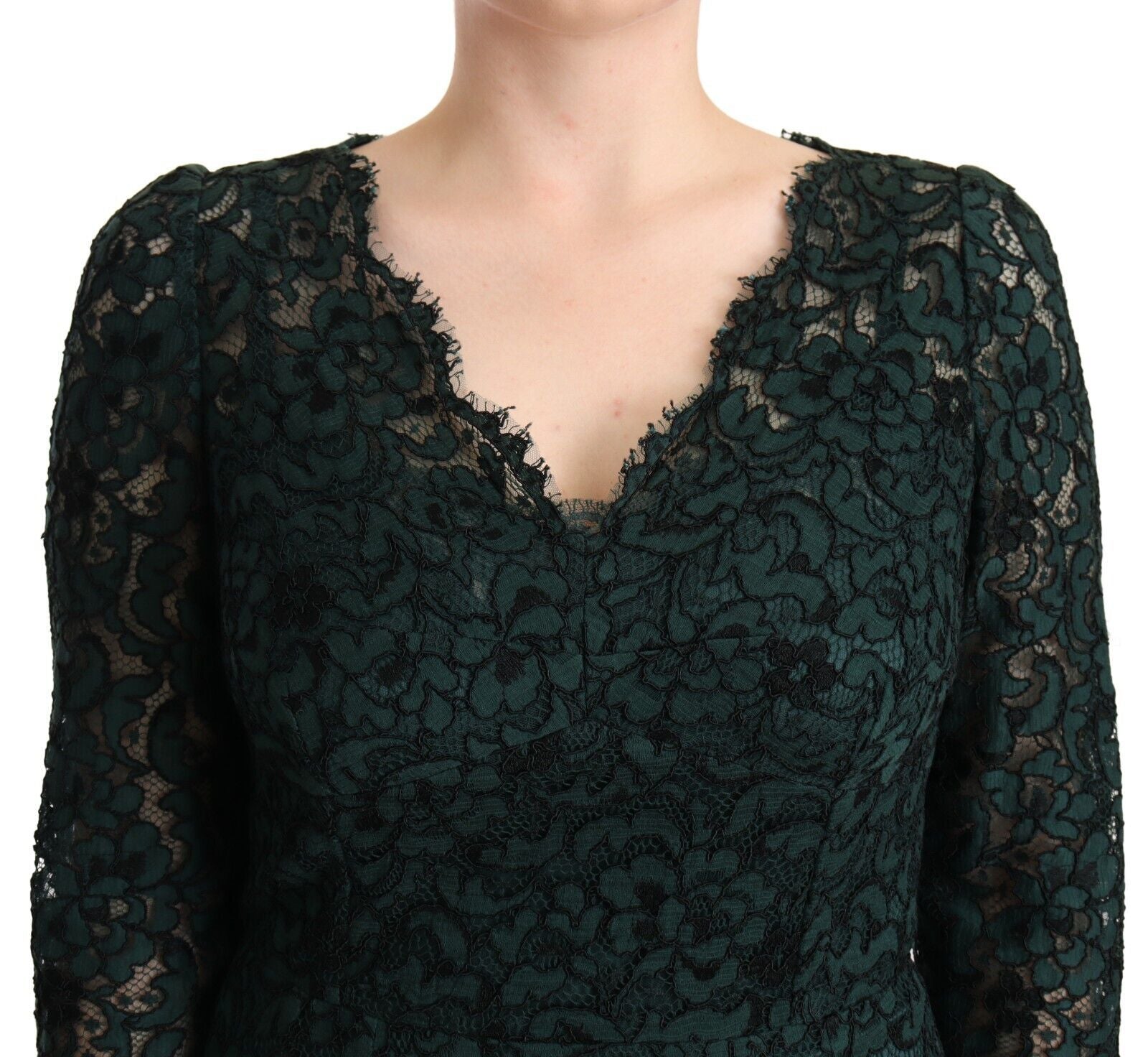Dolce & Gabbana Green Floral Lace Maxi Floor Length Women's Dress