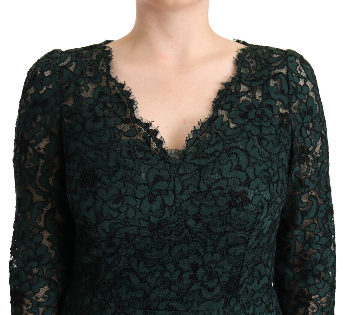 Dolce & Gabbana Green Floral Lace Maxi Floor Length Women's Dress