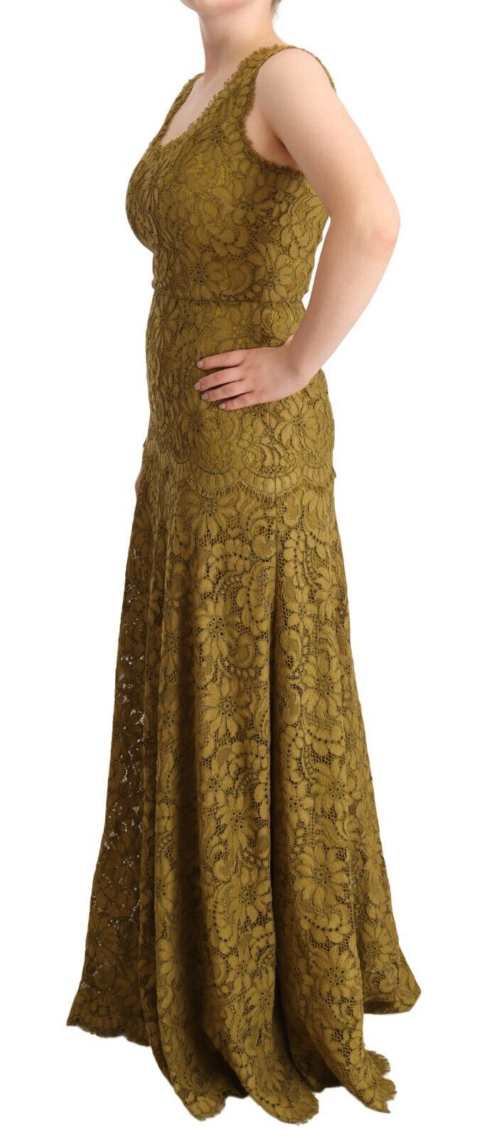 Dolce & Gabbana Brown Floral Lace Maxi Floor Length Women's Dress