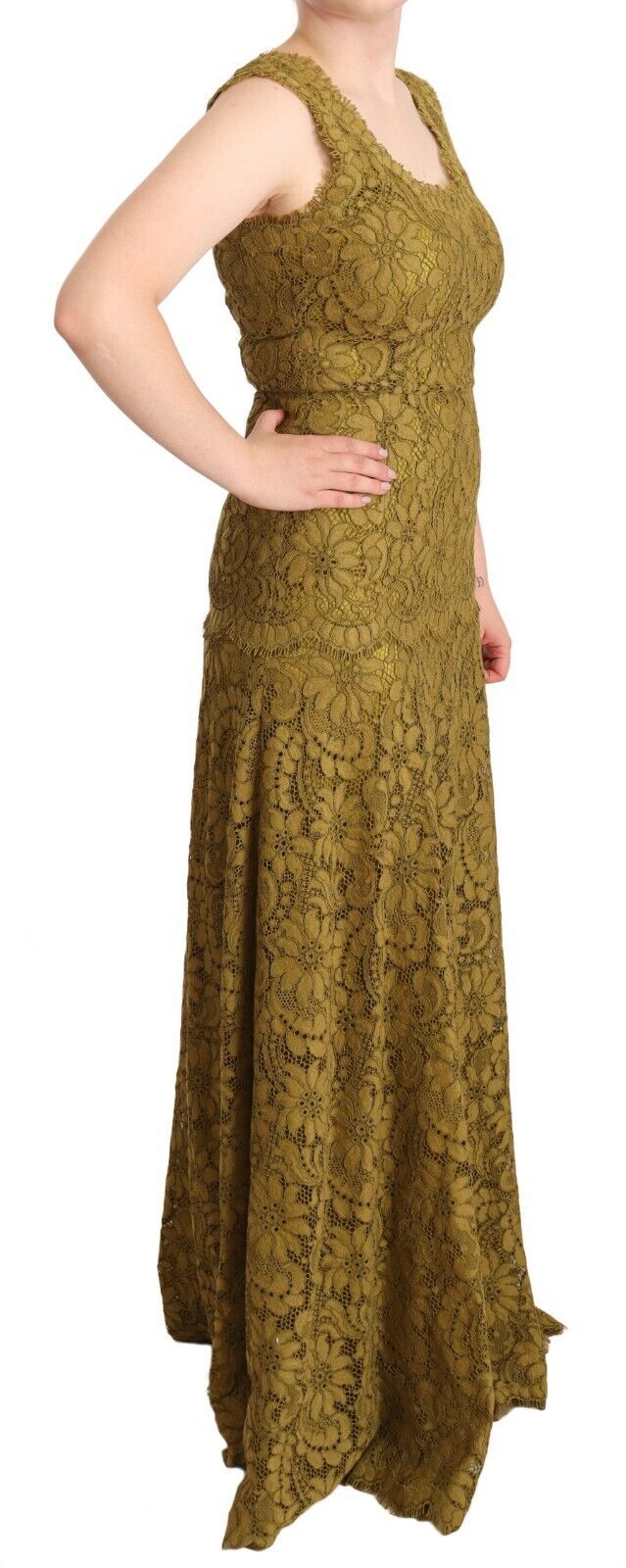 Dolce & Gabbana Brown Floral Lace Maxi Floor Length Women's Dress