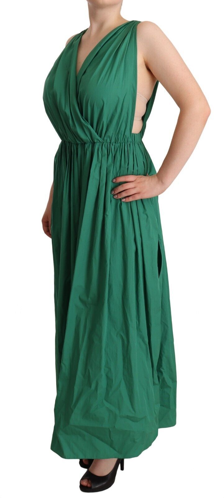 Dolce & Gabbana Green Cotton Sleeveless V-neck Women's Dress