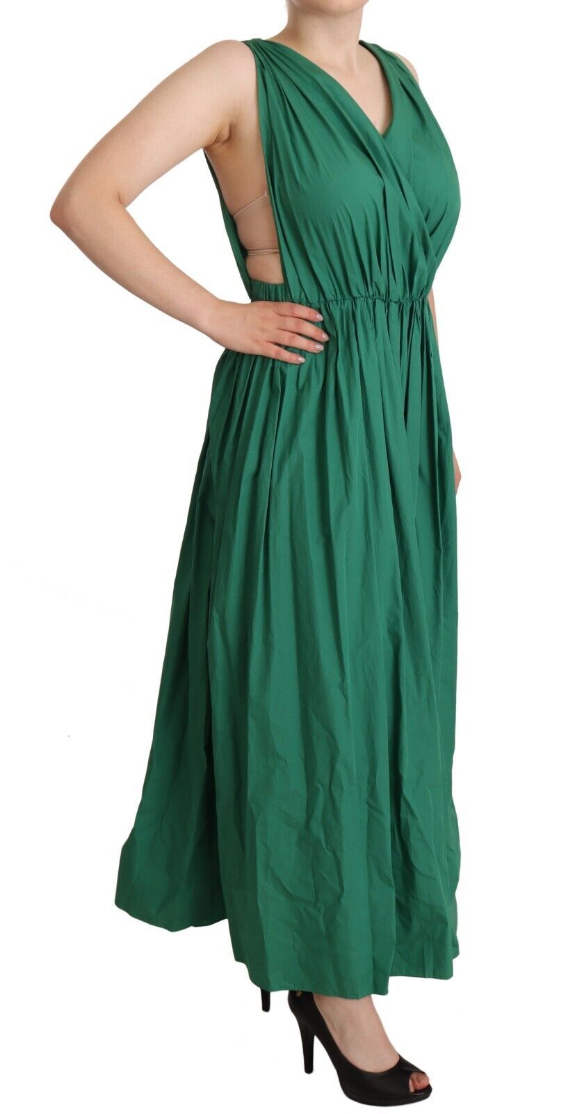 Dolce & Gabbana Green Cotton Sleeveless V-neck Women's Dress