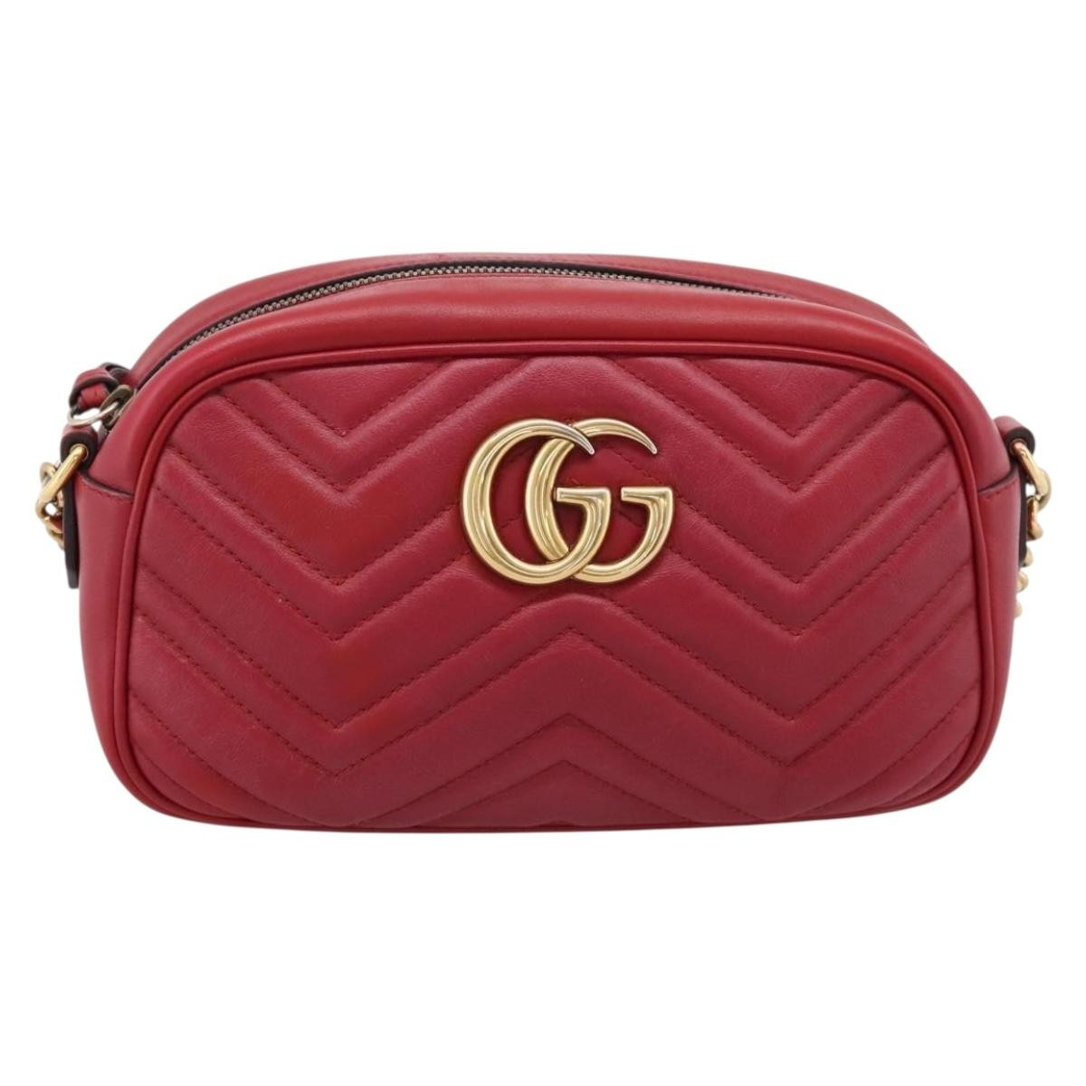 Gucci Gg Marmont Matelasse Leather Red Leather Shoulder Bag Bag (Pre-Owned)