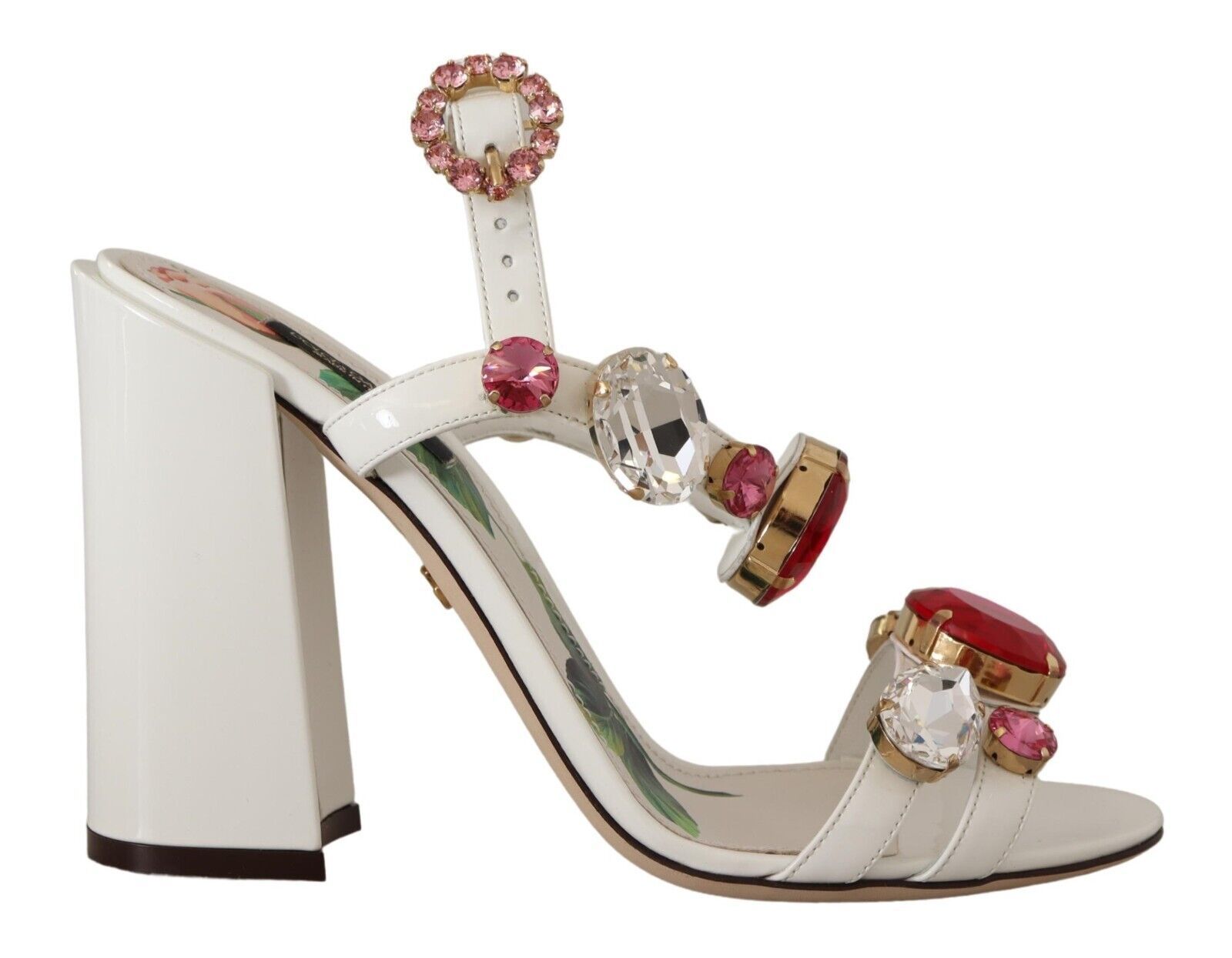 Dolce & Gabbana White Leather Crystal Keira Heels Sandals Women's Shoes