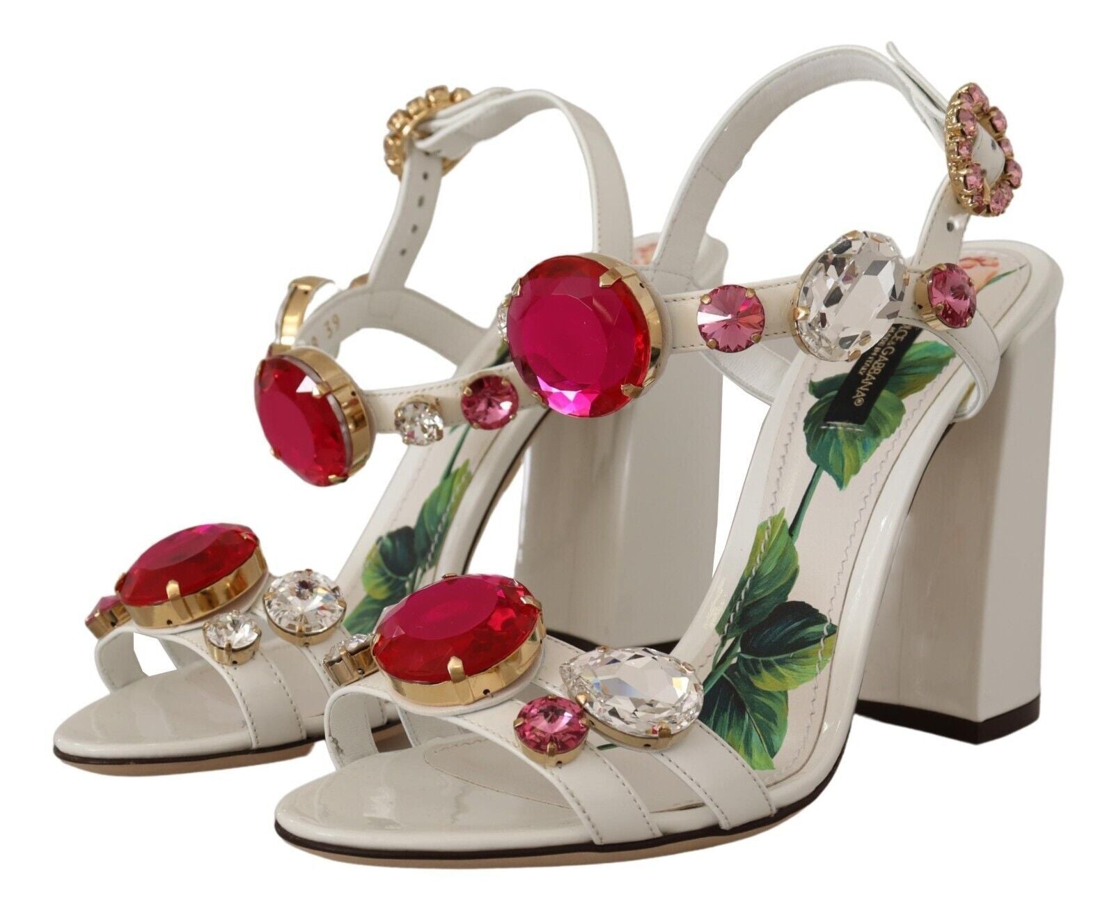 Dolce & Gabbana White Leather Crystal Keira Heels Sandals Women's Shoes