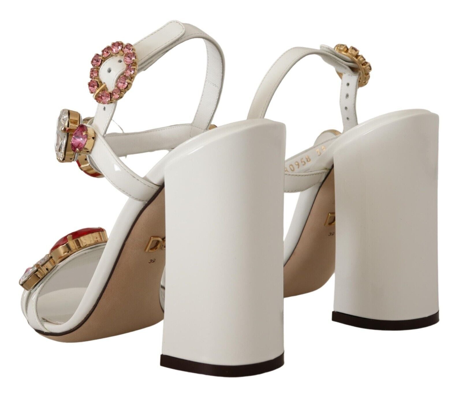 Dolce & Gabbana White Leather Crystal Keira Heels Sandals Women's Shoes