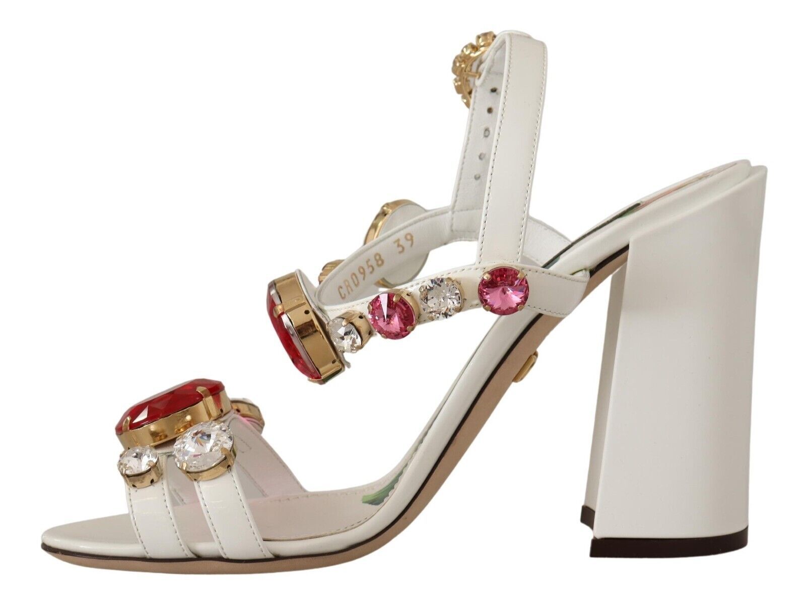 Dolce & Gabbana White Leather Crystal Keira Heels Sandals Women's Shoes