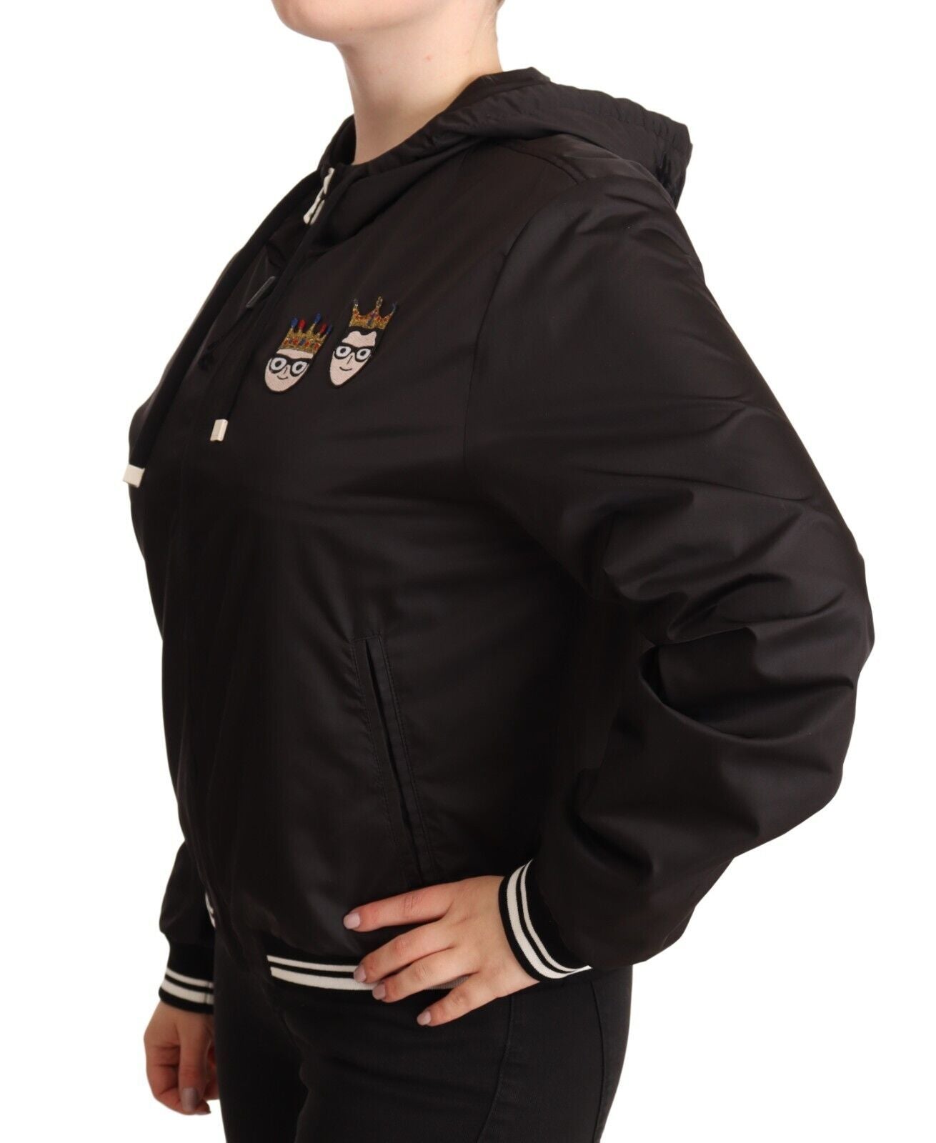 Dolce & Gabbana Black Polyester Hooded Bomber Full Zip Women's Jacket