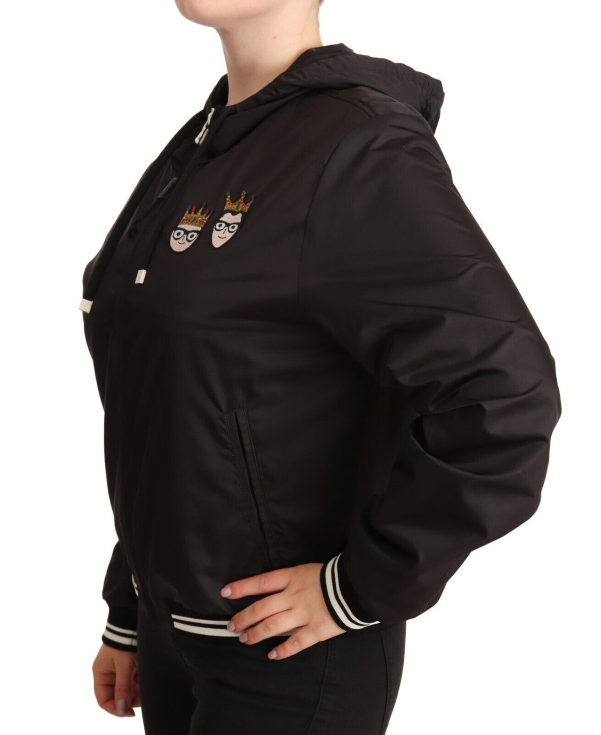 Dolce & Gabbana Black Polyester Hooded Bomber Full Zip Women's Jacket