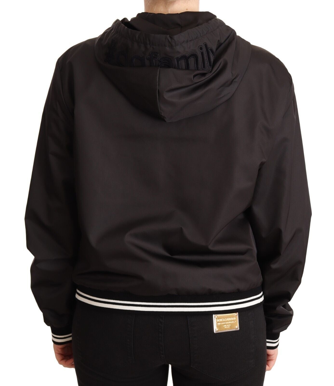 Dolce & Gabbana Black Polyester Hooded Bomber Full Zip Women's Jacket