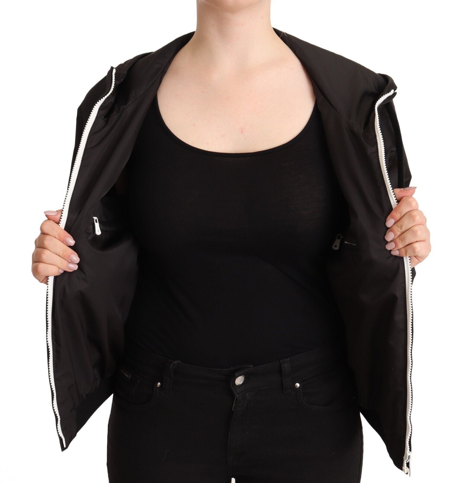 Dolce & Gabbana Black Polyester Hooded Bomber Full Zip Women's Jacket