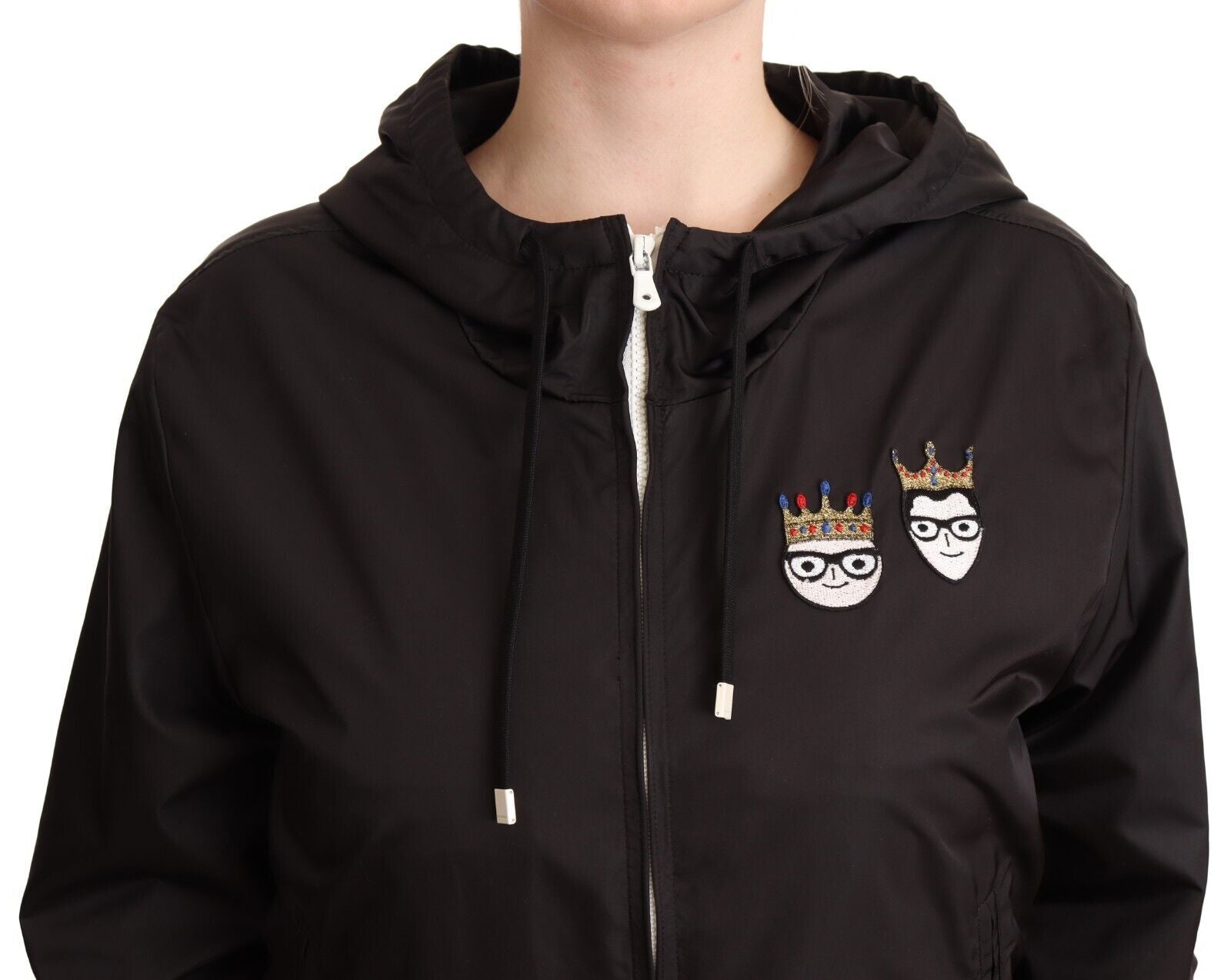 Dolce & Gabbana Black Polyester Hooded Bomber Full Zip Women's Jacket