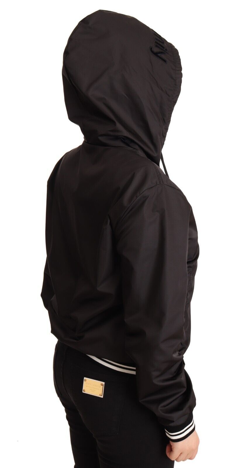 Dolce & Gabbana Black Polyester Hooded Bomber Full Zip Women's Jacket