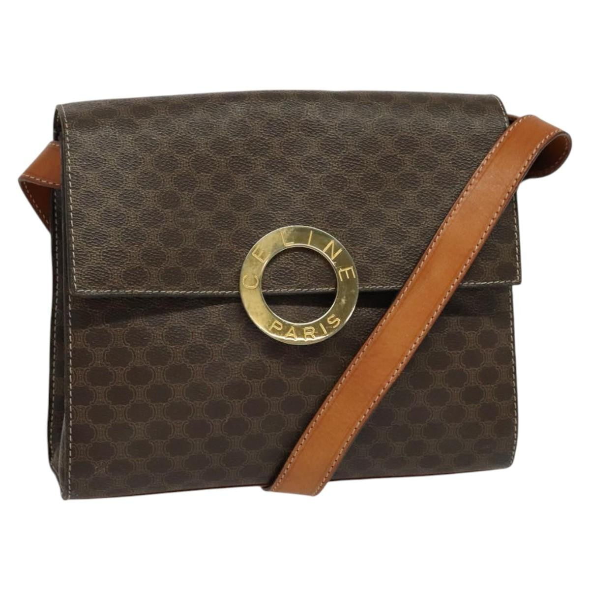 Celine Vintage Macadam Circle Logo Canvas And Leather Brown Canvas Shoulder Bag Bag (Pre-Owned)