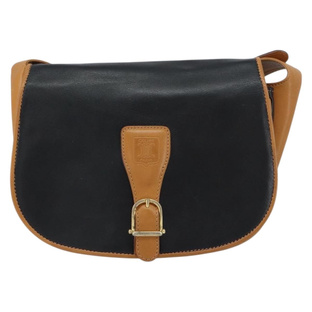 Celine Vintage Leather Black Leather Shoulder Bag Bag (Pre-Owned)