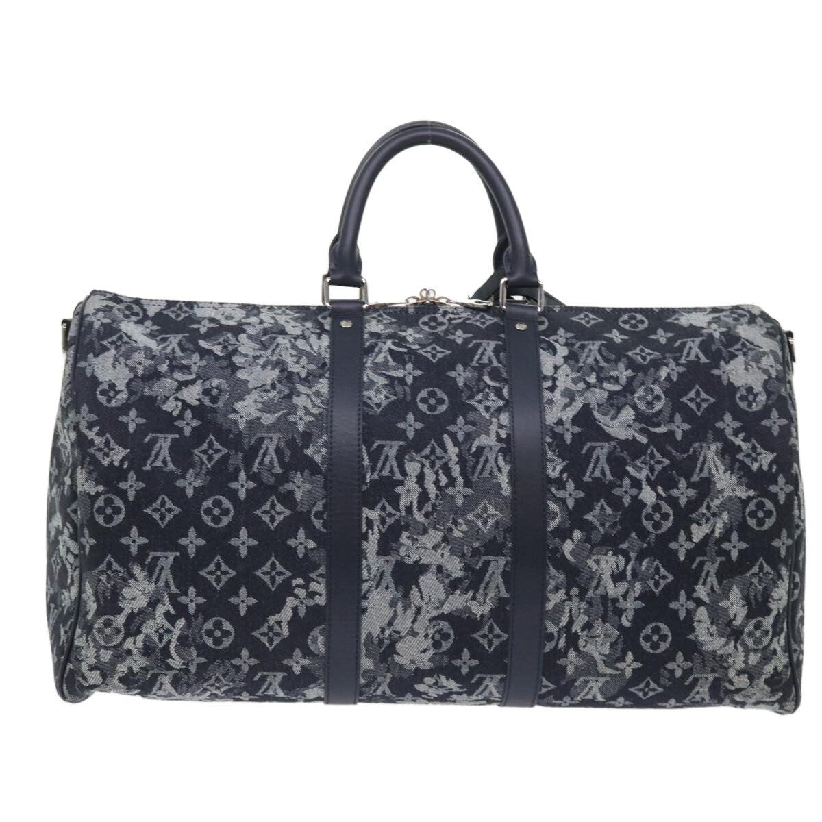 Louis Vuitton Keepall Bandouliere Monogram Tapestry Canvas Navy Canvas Bag (Pre-Owned)
