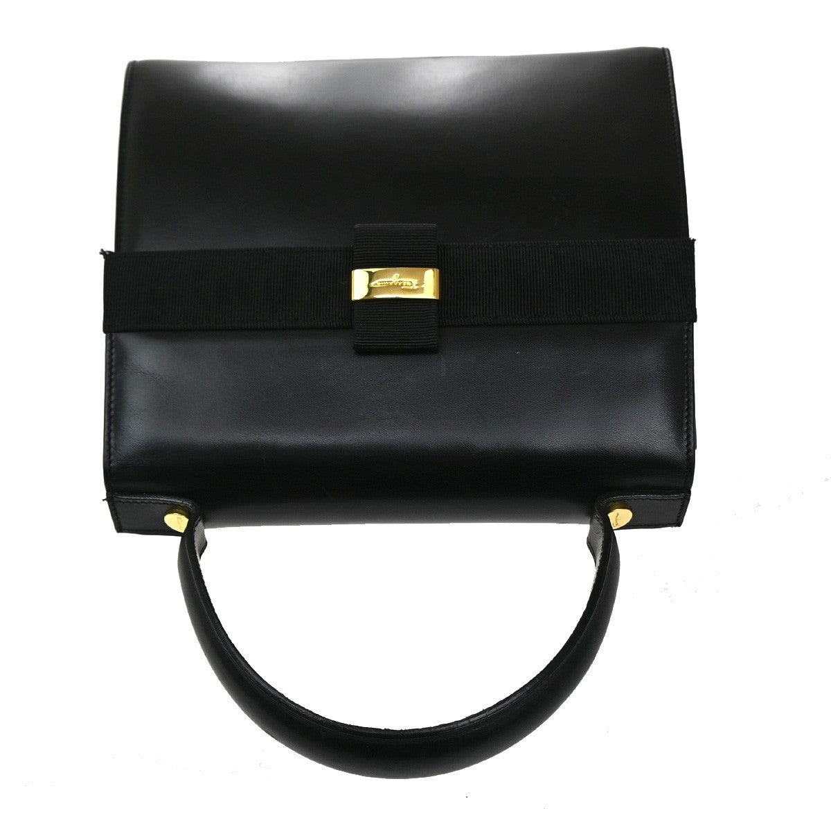 Salvatore Ferragamo Vala Leather Black Leather Handbag (Pre-Owned)