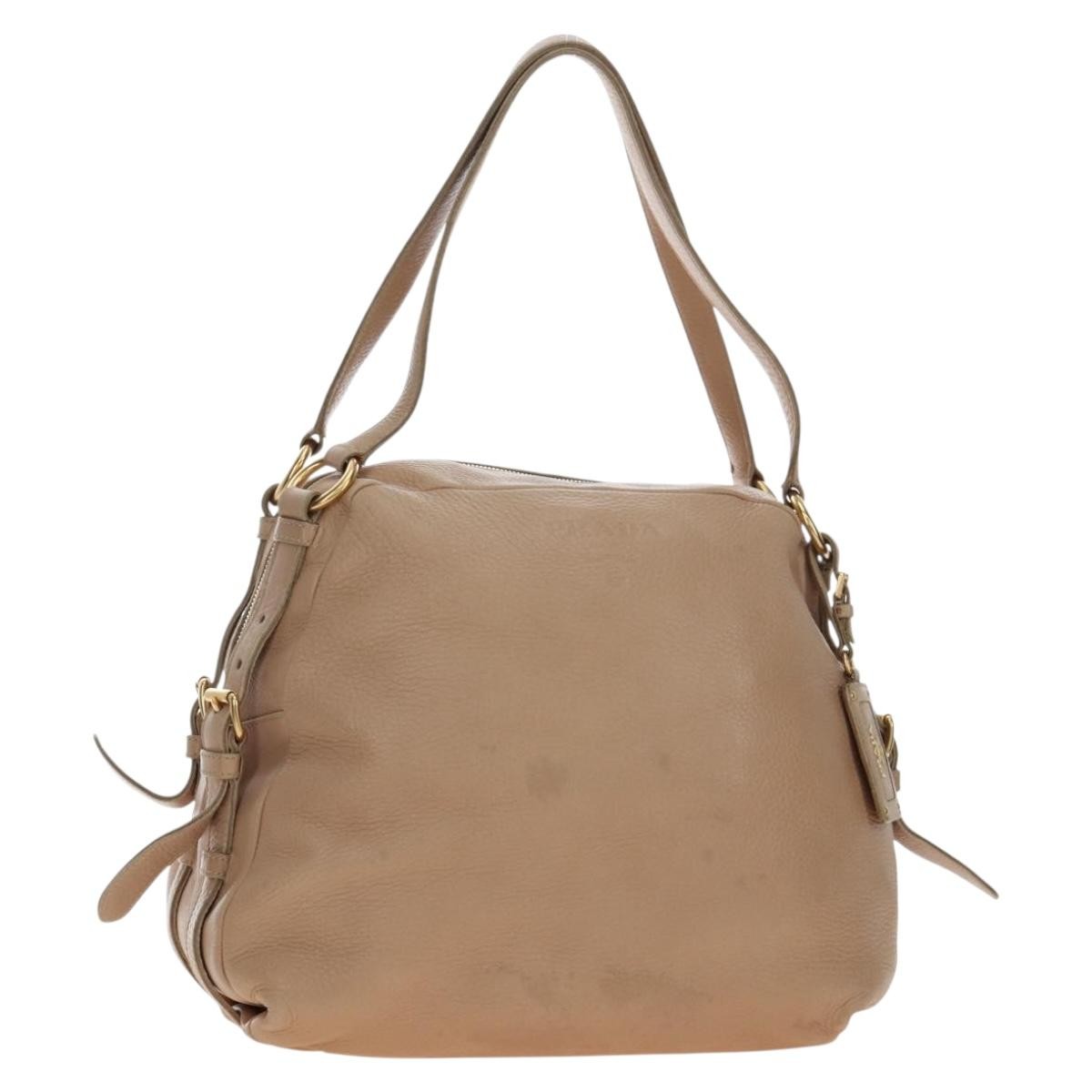 Prada Tote Leather Beige Leather Tote Bag Bag (Pre-Owned)