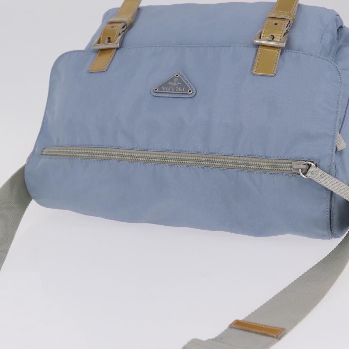 Prada Double Buckle Flap Messenger Re-Nylon Blue Nylon Handbag (Pre-Owned)