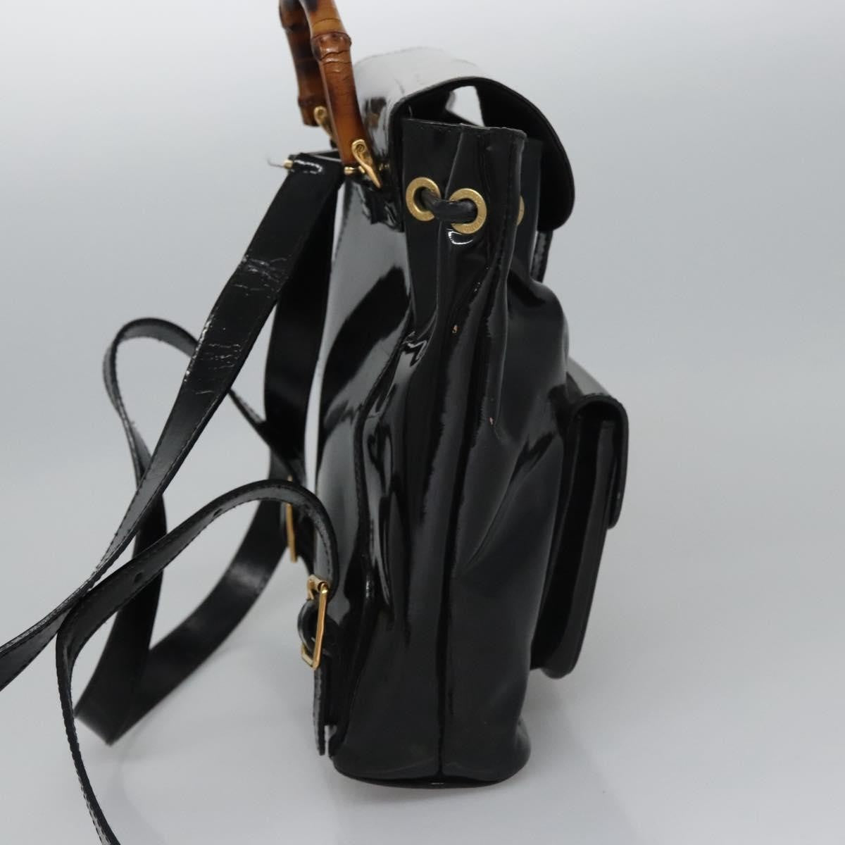 Gucci Vintage Bamboo Patent Black Patent_Leather Backpack Bag (Pre-Owned)
