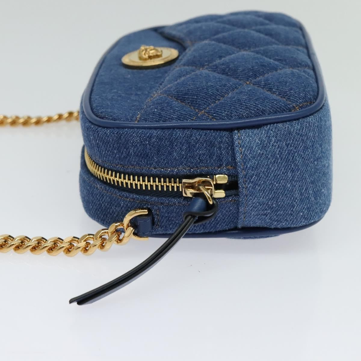 Versace Medusa Icon Front Slip Pocket Camera Quilted Denim Blue Canvas Shoulder Bag Bag (Pre-Owned)