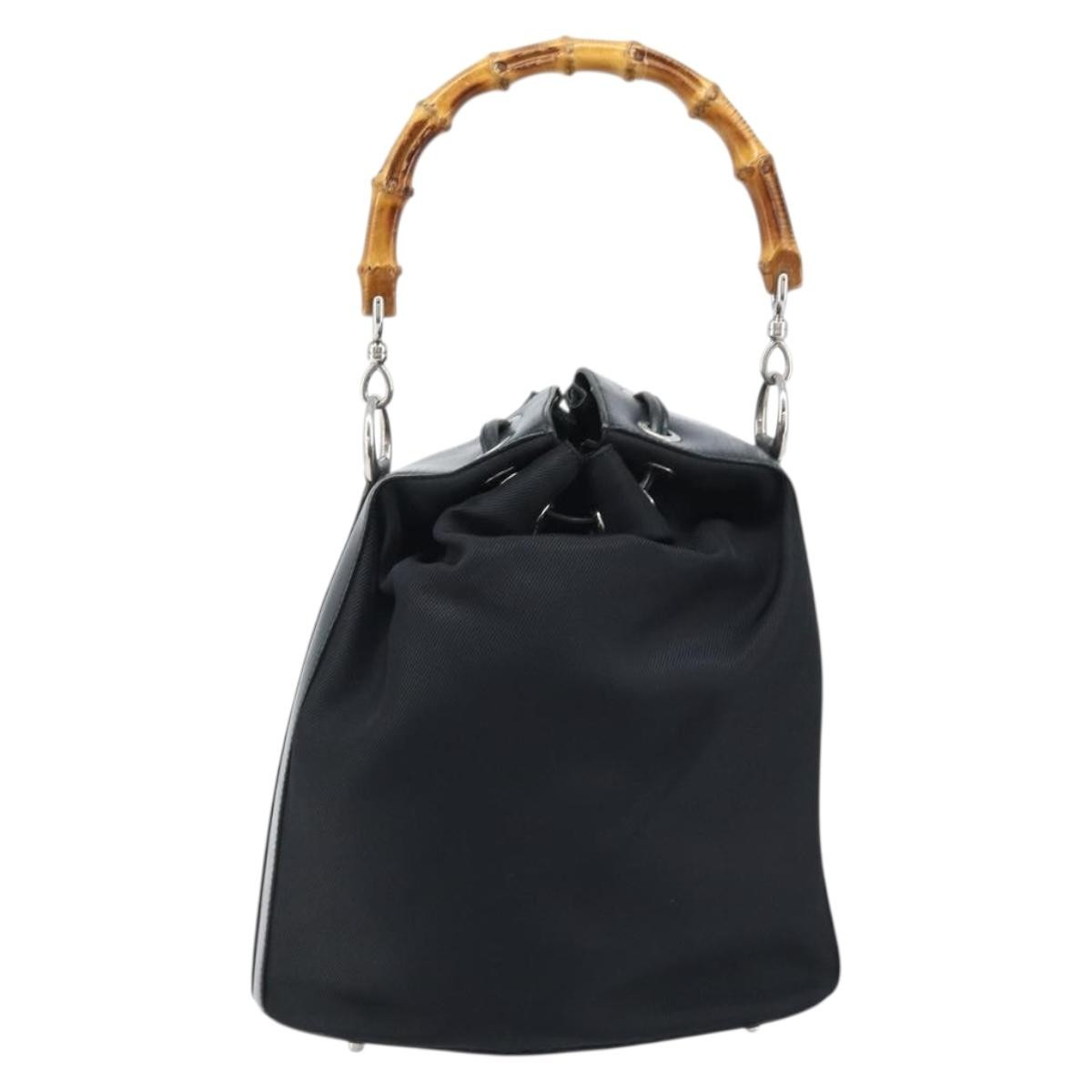 Gucci Vintage Bamboo Bucket Nylon And Leather Black Nylon Handbag (Pre-Owned)