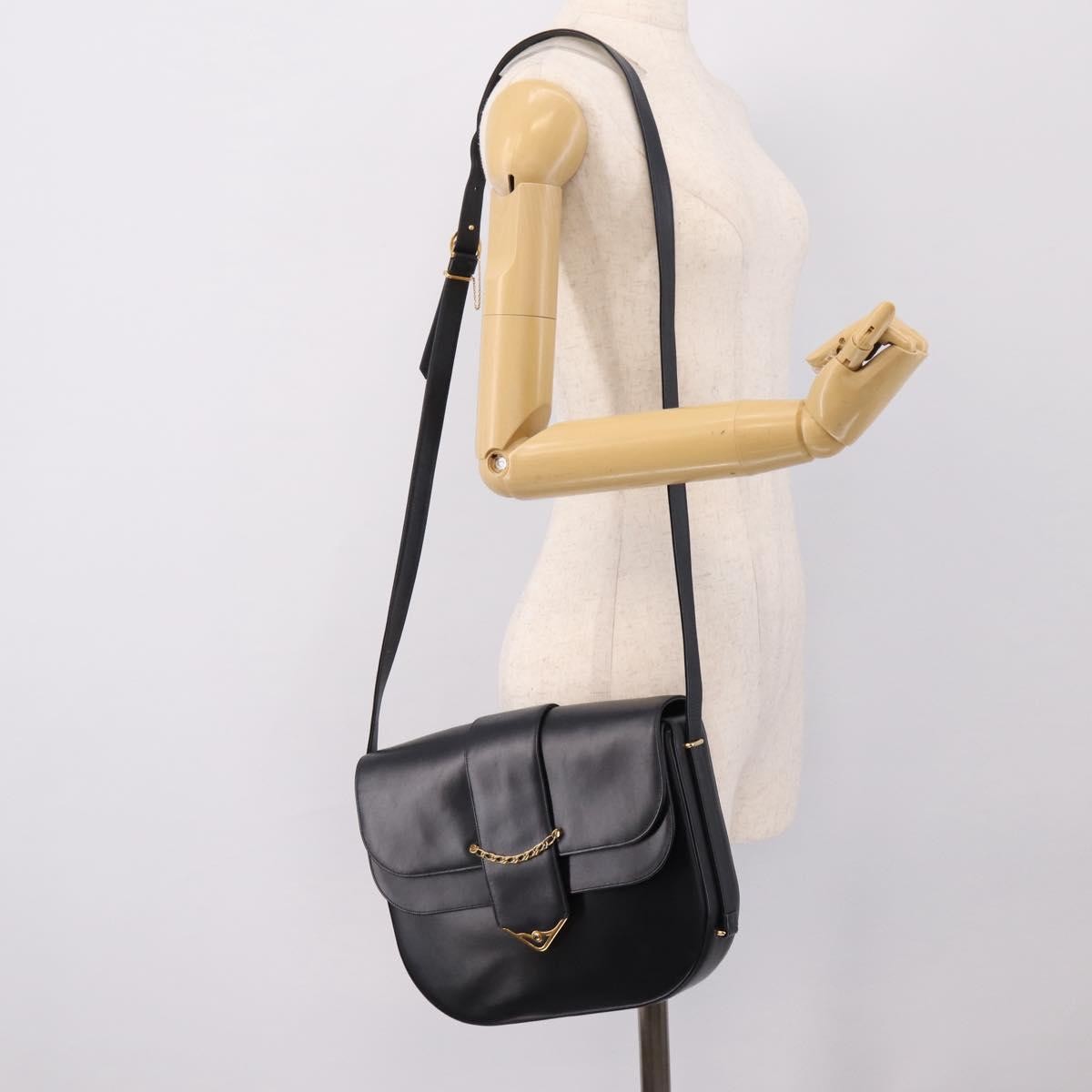 Cartier Sapphire Line Leather Black Leather Shoulder Bag Bag (Pre-Owned)