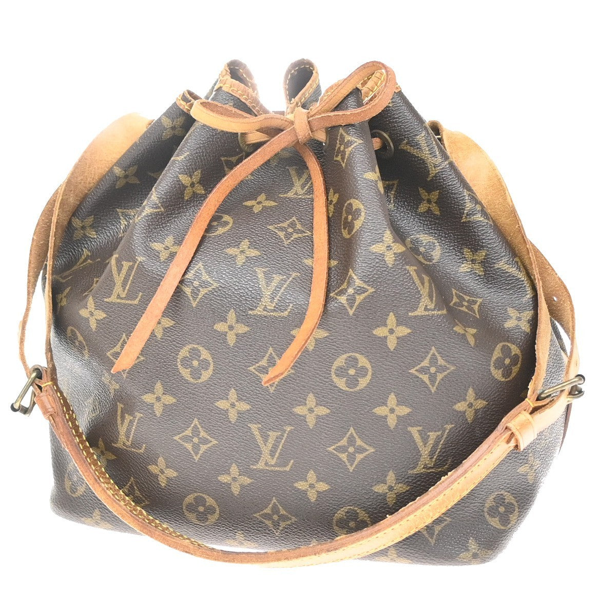 Louis Vuitton Petit Noe Monogram Canvas Brown Leather Handbag (Pre-Owned)