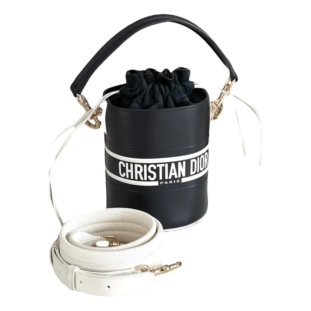 Christian Dior Vibe Drawstring Bucket Bag Leather Black Calfskin Tote Bag Bag (Pre-Owned)