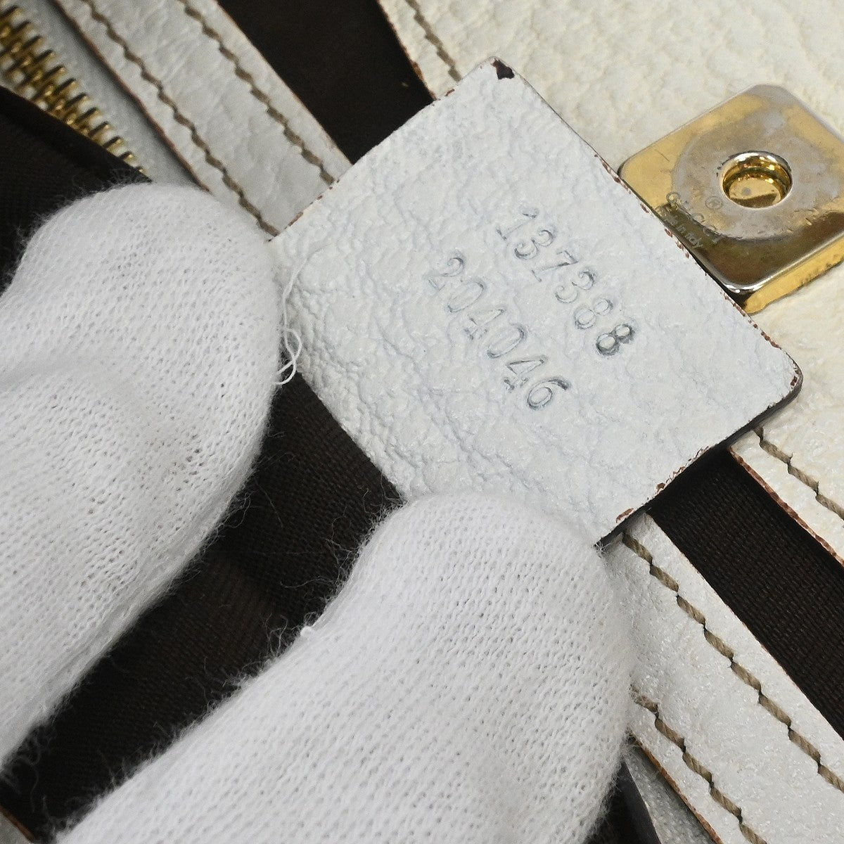 Gucci 1955 Horsebit Leather White Canvas Shoulder Bag Bag (Pre-Owned)
