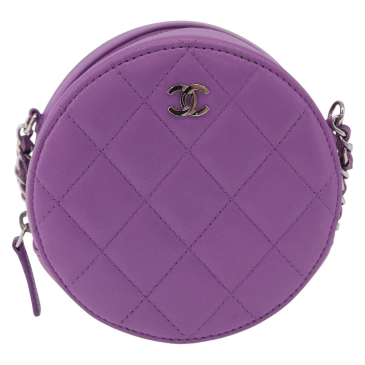 Chanel Round Clutch With Chain Quilted Lambskin Purple Leather Clutche & Pouche Bag (Pre-Owned)